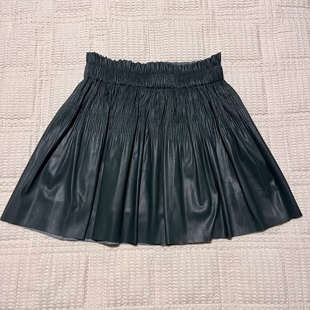 7 For All Mankind Green Faux Leather A-Line Skirt